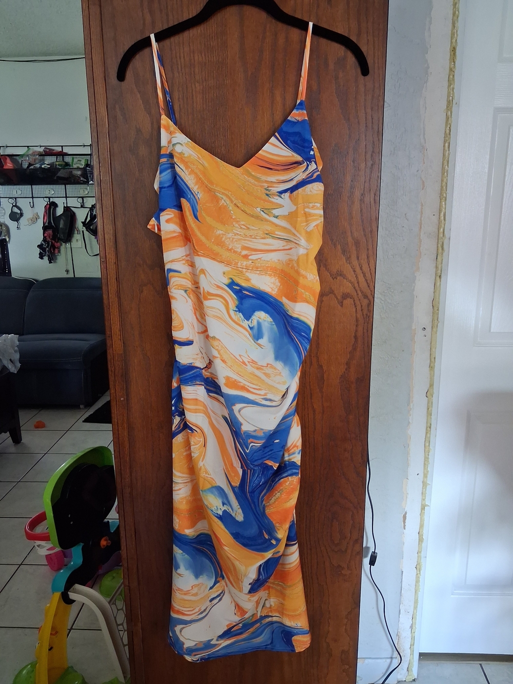 Cupshe Orange & Blue Swirl Slip Maxi Dress